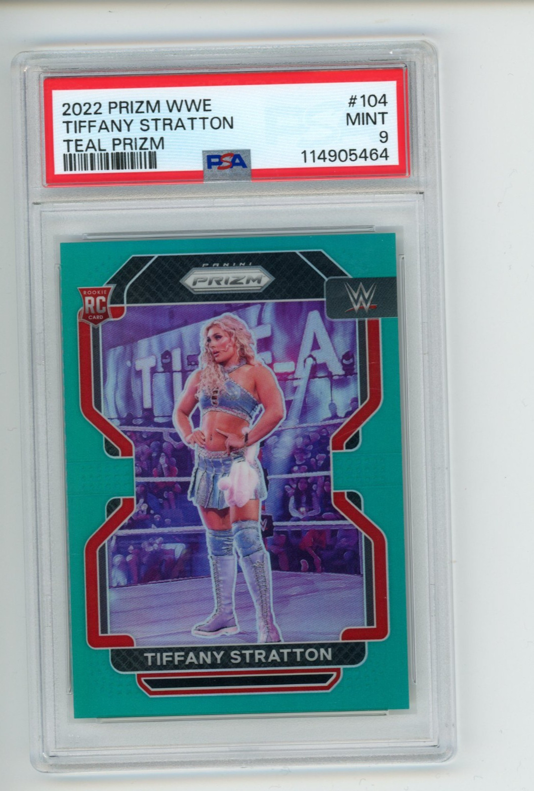 2022 Prizm WWE Tiffany Stratton #104 Rookie RC Teal Prizm 28/49 PSA 9 MINT