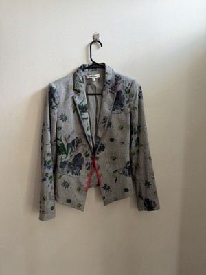 ELIZABETH & JAMES Heather Grey Cotton & Silk Trim Floral Print Blazer Jacket 2