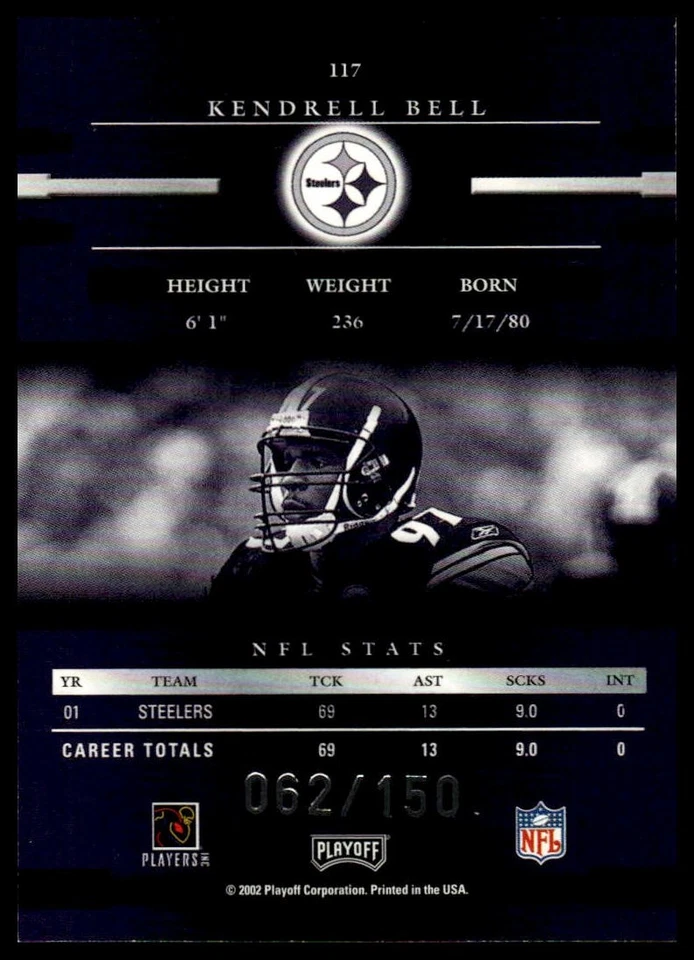 2002 Playoff Prestige #117 Kendrell Bell Xtra Points Purple #/150 - Image 2 of 2