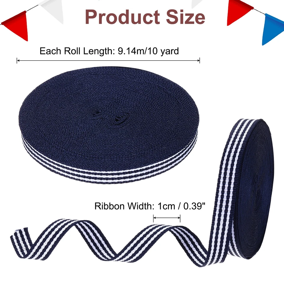 3/8"Navy and White Striped Grosgrain Ribbon, 10 Yard Polyester Stripe Ribbon - Image 2 of 4
