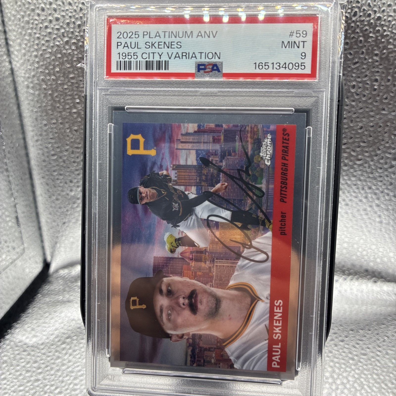 2025 Topps Chrome Platinum Paul Skenes City Variation SSP CASE HIT Pirates PSA 9 view 2