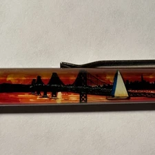 San Francisco California Oakland Bay Bridge Sailboat Moves at Sunset Souvenir