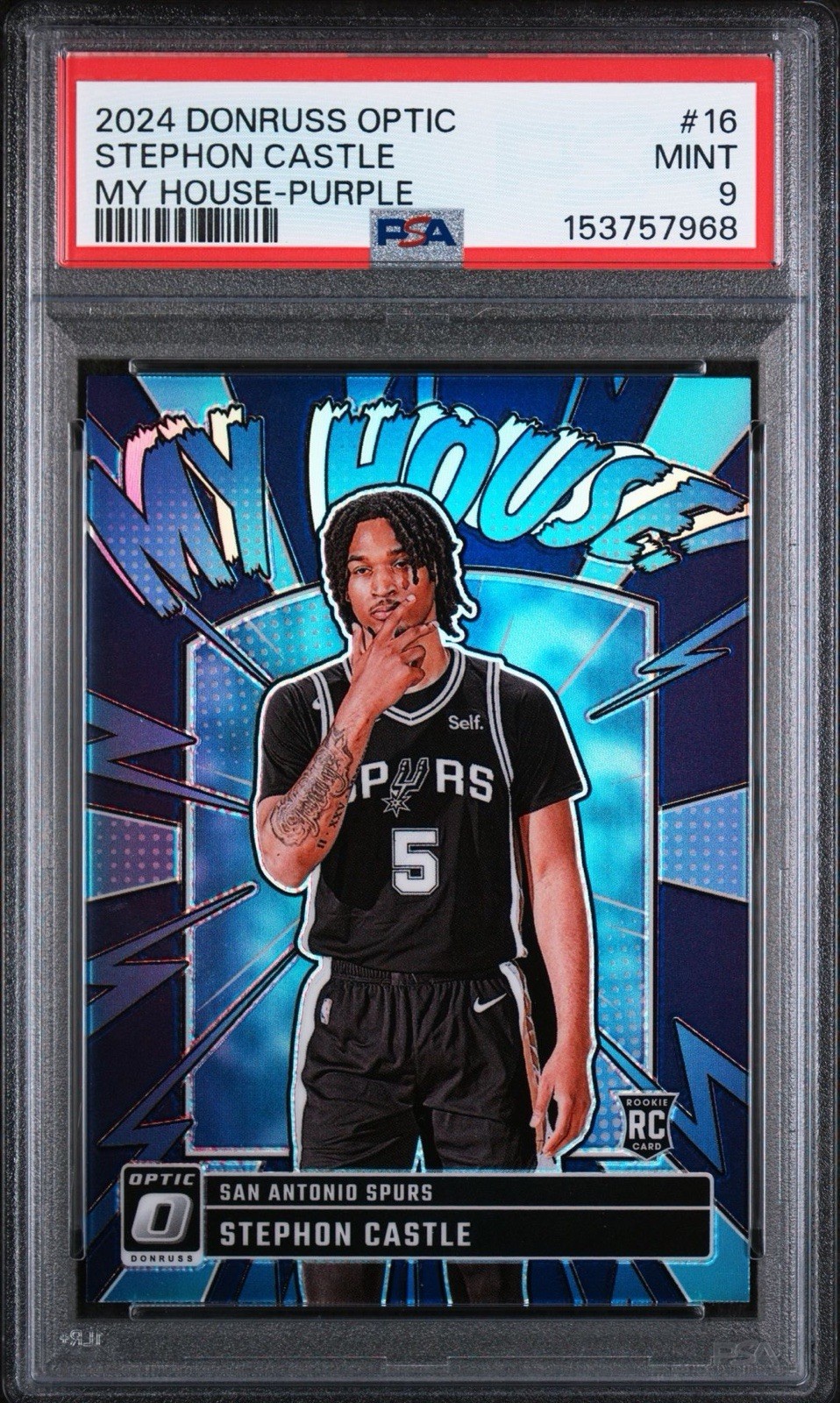 2024 Donruss Optic Stephon Castle MY HOUSE #16 RC Purple Prizm RC PSA 9 MINT