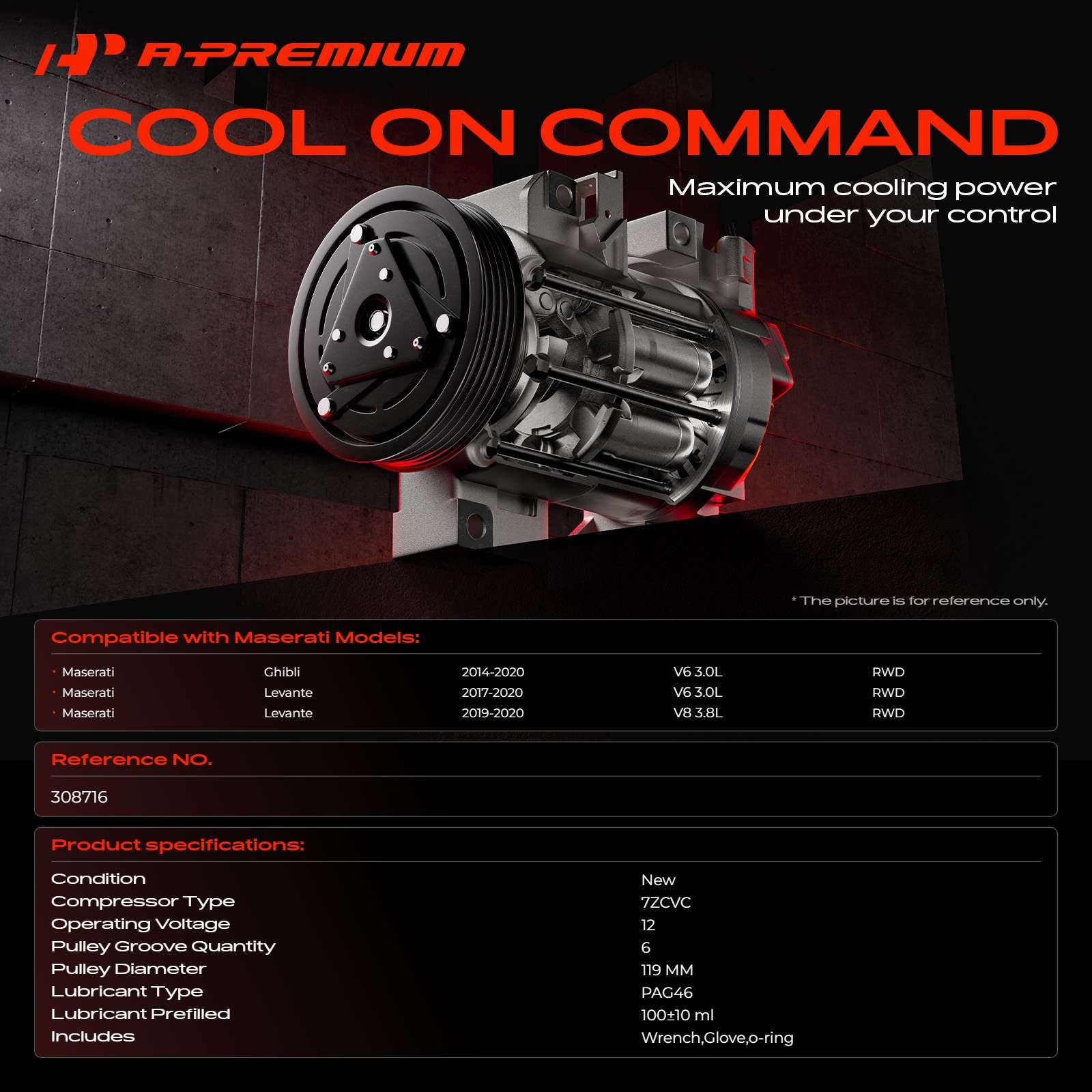 Maserati Ghibli 2014-2020 Compressor with bracket