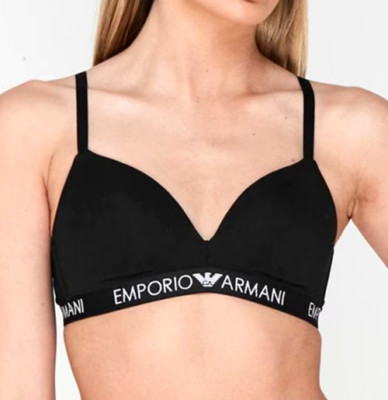 Emporio Armani Logo Tri BH Größe 12 Neu Mit Etikett Schwarz BH Top EU 38 Medium
