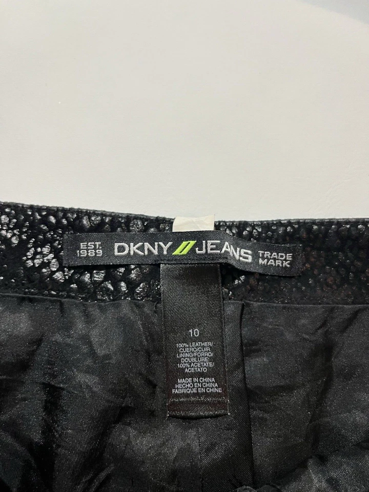 DKNY 100% Leather Women's Zip Low Rise Lined Pants Sz 10 Black - Image 3 of 4