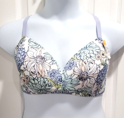 NWT KINDLY YOURS T-SHIRT BRA WIRELESS FLORAL LAVENDER RACERBACK CONVERT 38D