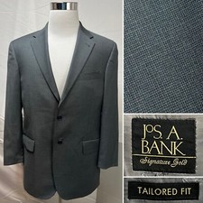 Jos. A. Bank Men's 40R Gray Tailored Fit Micro Plaid 2-Button Wool Blazer Jacket