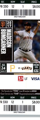 Pittsburgh Pirates vs San Francisco Giants 7/24/2017 Ticket Madison Bumgarner .