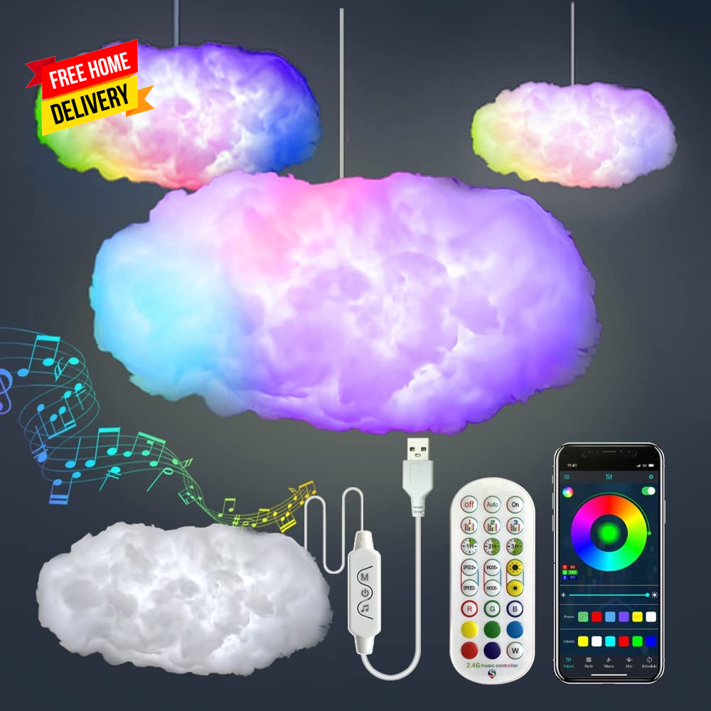 3D Big Cloud Lightning Light Kit Music Sync Warm White Multicolor Lightning Chan-image