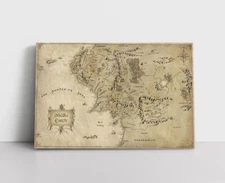 The Lord Of The Rings Map Of Middle Earth Framed Canvas Print Tolkein Wall Art