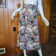 Vtg 80s Granny Floral Wide Leg Palazzo Pants Skirt High Rise Waist Shorts S/M