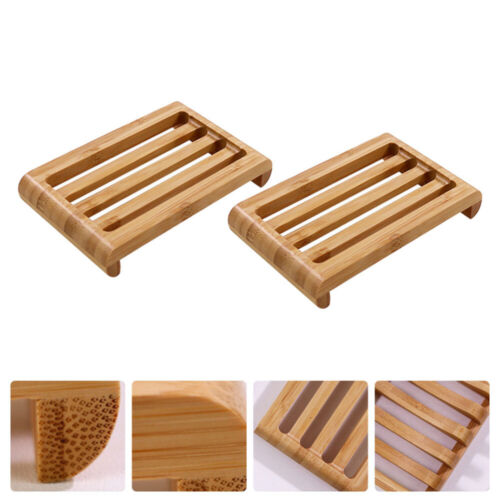  2 pièces porte-bar à savon en bois de bambou drainage palettes vintage évier - Photo 1 sur 12