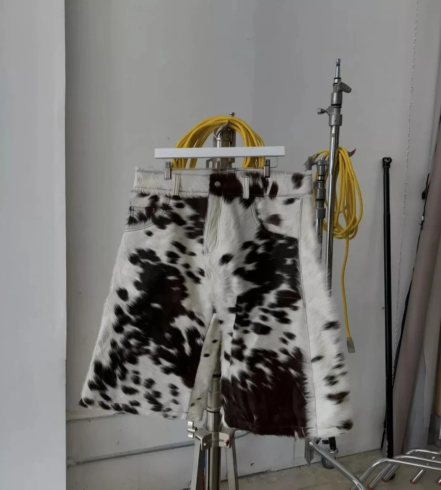 Nuevo pantalón corto de cuero natural genuino suave de cuero de vaca para hombre Foto 3 de 4