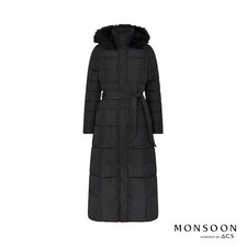 Monsoon Uk M Morgan Hooded Padded Maxi Jacket Black