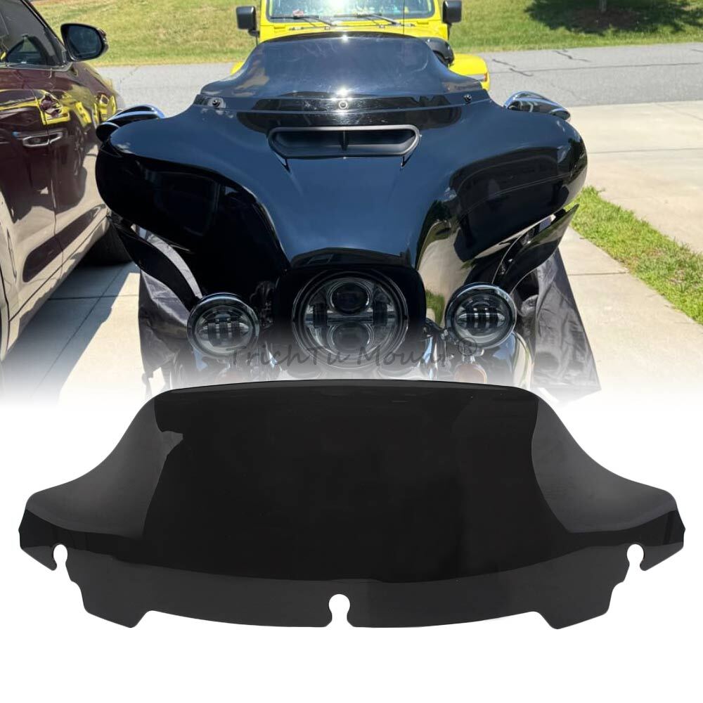 Black 7" Wave Windshield Windscreen For Harley Touring Electra Glide 2014-2023