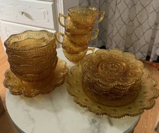 Brockway American Concord Amber Dishes Set Of 19 Cups Saucers Plates Bowls VTG