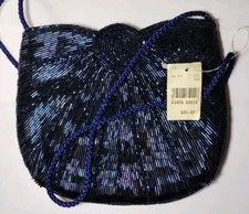 Vintage Beaded Art Deco Style Bag Clutch Purse Blue/Iridescent - MERWN'S Tag