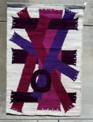 60's EGE RYA VANGUARD Purple Scarves Wool UNUSED Modern Danish Rug MCM 6'x9'