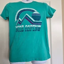 Junkfood Unisex Teal Nice Aspen Graphic Tee Vintage Colorado T-Shirt Size S