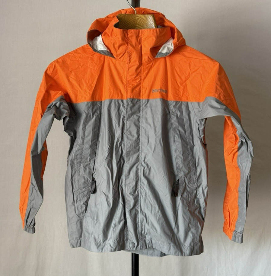 Marmot Youth Boys Size L Orange Gray Hooded Full Zip Rain Wi