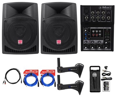 Complete Crossfit Gym Sound System (2) Rockville 12'' Speakers+Mackie Mixer+More!