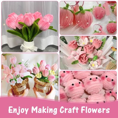 Lot De 400 Chenilles (pfeifenreiniger) Pour Créations Florales - Tulipe, Couleurs Roses Et Vert