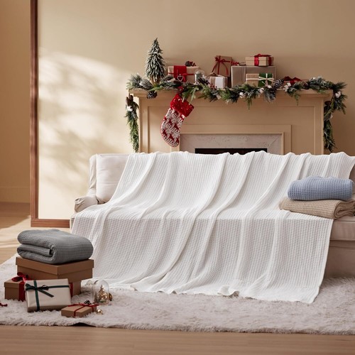 Bed - Breathable and Soft, Waffle Weave Blanket for Summer Spring, White - Picture 7 of 7