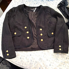 Ellen Tracy Women s Black Cropped Jacket Gold Button Front Lined Pockets XL