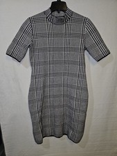CHAPS Women's Sweater Dress Black White Knit Short Sleeve Mock Neck Size L