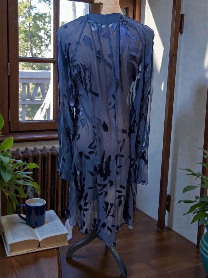 МЯГКОЕ ОКРУЖЕНИЕ Топ женщин размер XL темно-синий шелк видеть через рубашка - Изображение 3 из 4