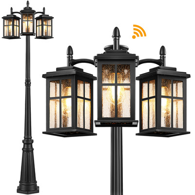 VIANIS 3-Head Outdoor Lamp Post Light, Dusk to Dawn Street Lamp Post with Outlet