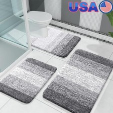 Soft Absorbent Microfiber Bath Mat Set 3 Piece U-Shaped Contour Rug Quick Dry US