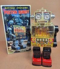 Vintage 1970's PISTON ROBOT Battery Operated SPACE TOY Taiwan CLEAN WORKS Nice!