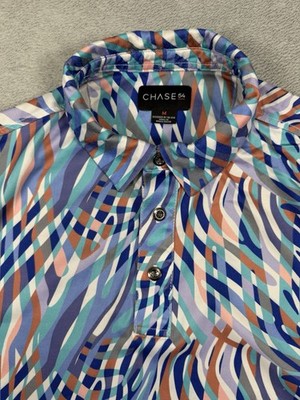 Chase 54 Polo Golf Shirt Mens M Multicolor Abstract All Over Print