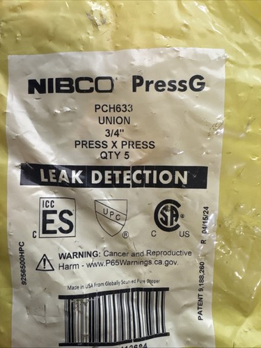 Nibco 3/4" Wrot Copper Press X Press Union PCH633 QTY 5