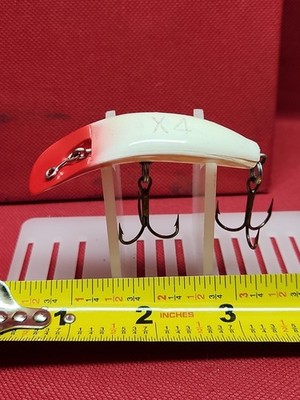 Vintage Helin Original Flatfish X4 Series 2 Hook Fishing Lure White / Redhead #3