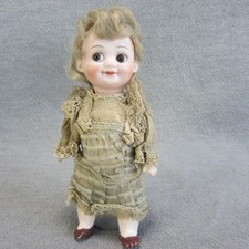 Antique AM 323 Googly Bisque Doll 6" Glass Eyes Watermelon Smile Cabinet READ