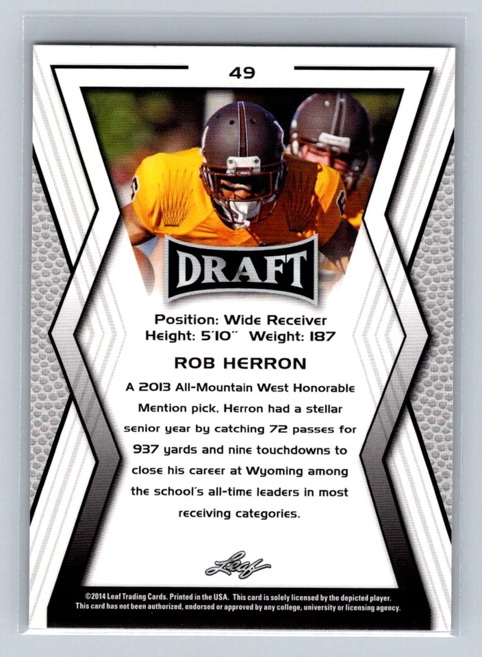 2014 Leaf Draft #49 Robert Herron Wyoming Cowboys - Image 2 of 2