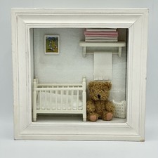 Teddy Bear 10  x10  Shadow Box Baby Nursery Decor Miniature Cottagecore Wall Art