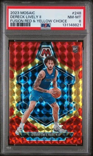 2023 PANINI MOSAIC FUSION RED &amp; YELLOW CHOICE #248 DERECK LIVELY II 6/75 PSA 8