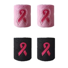2 Pairs Breast Cancer Awareness Sweatband Pink Ribbon One Size, pink