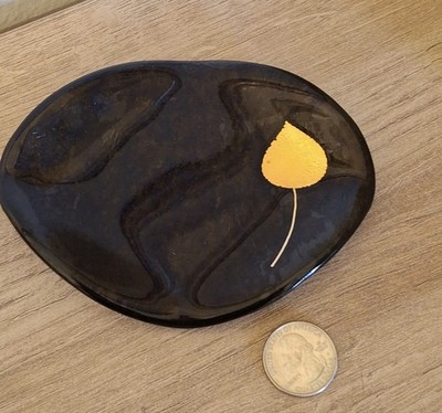 David & Danna Cuin Aspen Gold Leaf Curved Style Small Art Glass Plate  Signed...