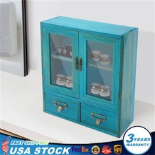 2-Tier Wood Storage Cabinet With 2 drawers Double Door Pantry Organizer Cabinet