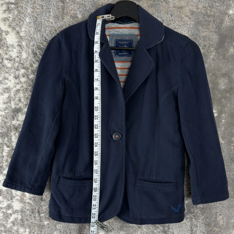 American Eagle Women's Size S Notched Single Button Blazer Jacket Navy Pocket - Image 2 of 4