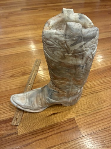 MARBLED OR STONE Heavy Rustic Western Cowboy Boot Vase Planter SCULPTURE