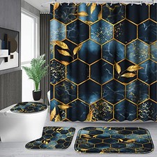 4 Pcs Bathroom Shower Curtain Set,Bathroom Sets with Rugs Bath Mat,U Marble-01