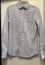 Valentino Pleated Dress Shirt Striped Blue White Fitted Size 40 Neck 15 3/4