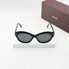 Tom Ford Toni Ft1111 Cat Eye Sunglasses Shiny Black Gray Lenses 55-16-146