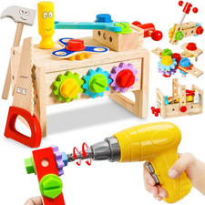 Kids Tool Set with Electric Drill, 39 Pcs Wooden Toddler Play Tool Bench Kits wi